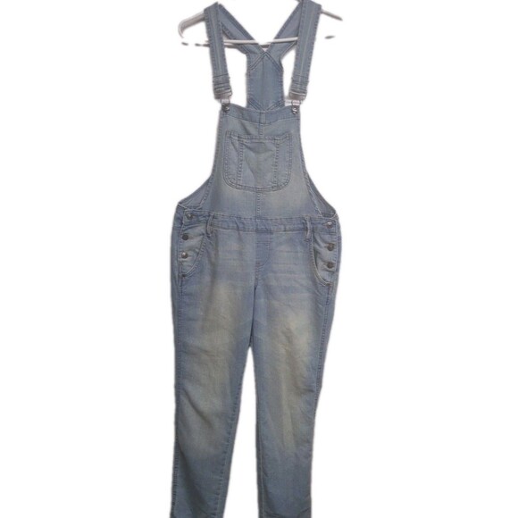 LEI Overall Denim Y2K Juniors Medium Light Wash Faded Laps Overall Blue M VTG - Picture 3 of 13